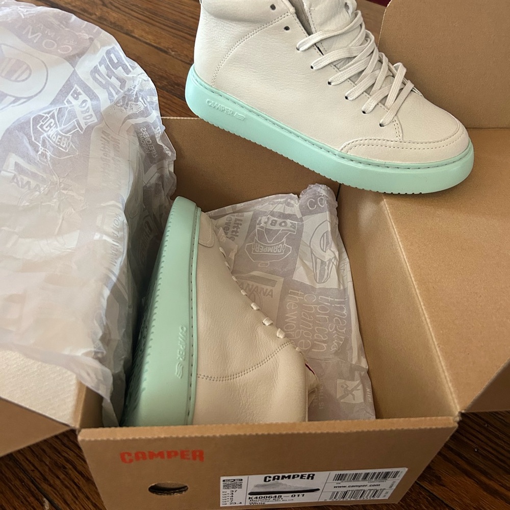Brand new. Never worn. Camper High-Top Sneakers in Cream and Mint
